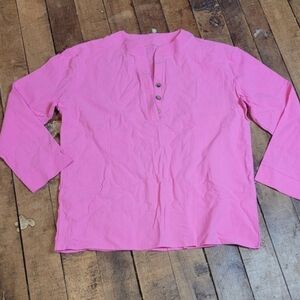 Pink 3/4 Sleeve V Neck Blouse XL